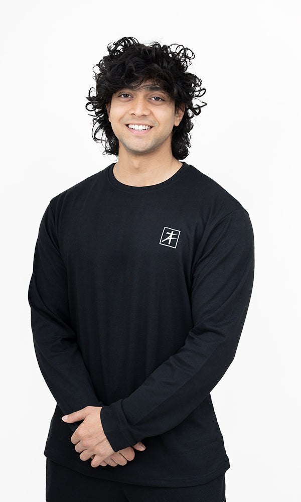Legacy Oversized Full Sleeve T-Shirt in Graphite Black by Athflex - Gym Wear in India