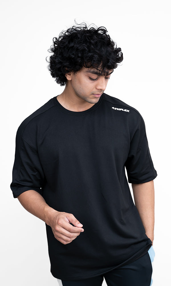 Athflex Flex Ample Oversize T-Shirt in Black - Best Gym Wear In India