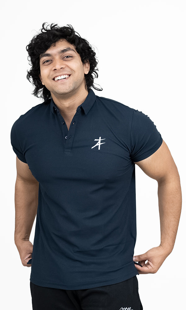Pique Polo T-Shirt by Athflex in Berry Blue - Best Gym Wear in India