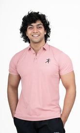 Pique Polo T-Shirt by Athflex in Salmon Pink - Premium Gym Wear in India