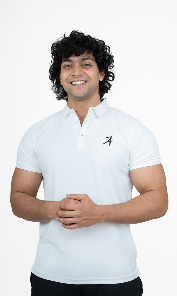 Pique Polo T-Shirt by Athflex in Marble White - Stylish Gym Wear in India