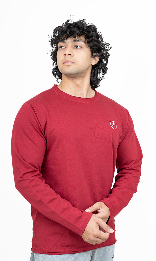 The Raw Edit Full Sleeve Oversize T-Shirt in Musk Red by Athflex - Best Gym Wear in India