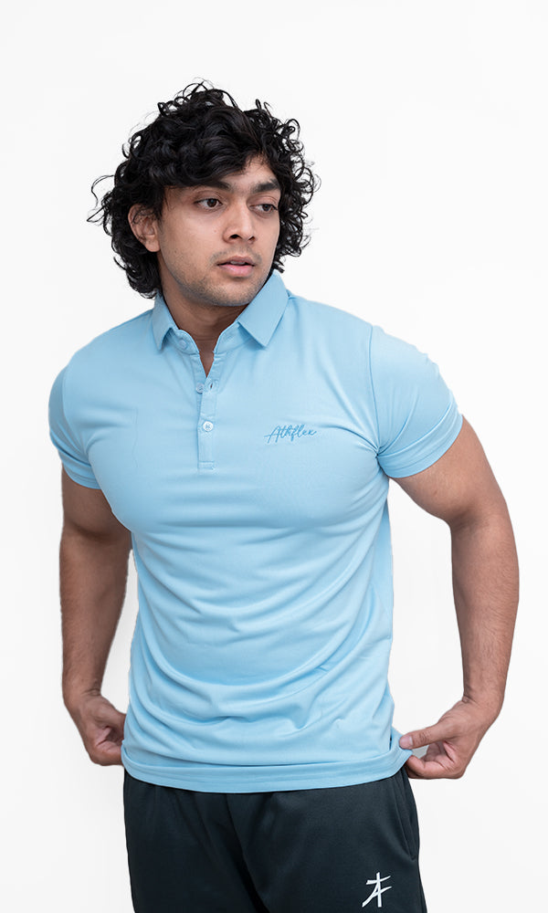 Signature Polo T-Shirt by Athflex in Sky Blue - Stylish Gym Wear in India