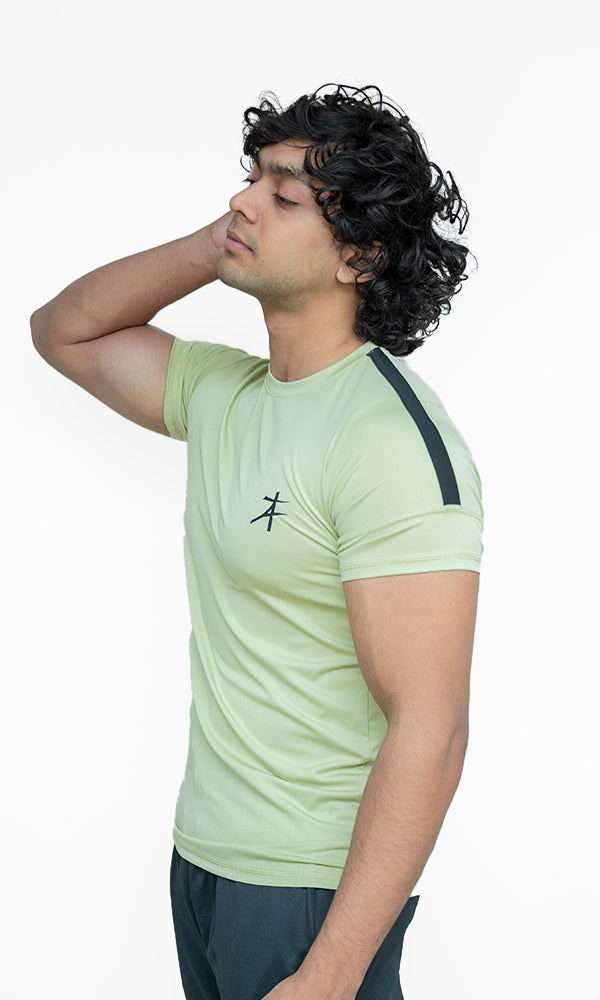 Side Strip Crew Neckline T-Shirt by Athflex in Pista Green - Men's Gym Wear in India