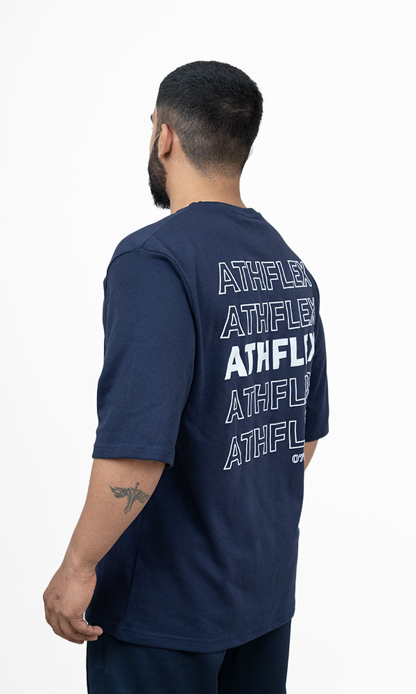 Typographic Oversize T-Shirt in Deep Sea Blue by Athflex - Athflex Premium Gym Wear