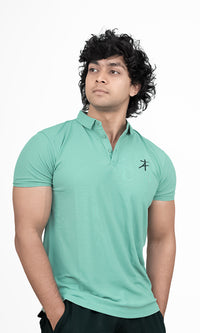 Pique Polo T-Shirt by Athflex in Persian Green - Men's Gym Wear in India