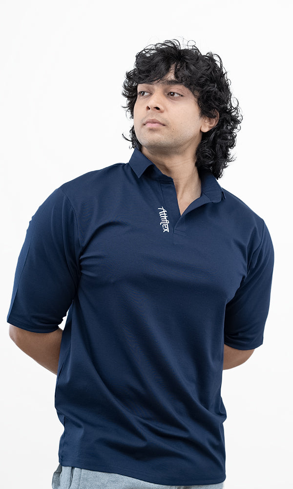 Indie Oversize Polo T-Shirts by Athflex in Navy - Stylish Gym Wear in India