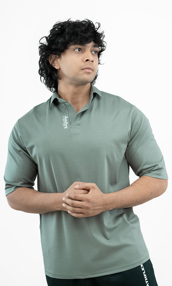 Indie Oversize Polo T-Shirts by Athflex in Steel Green - Premium Gym Wear in India