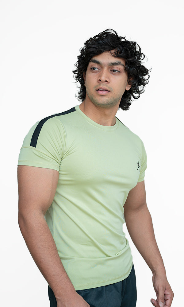 Side Strip Crew Neckline T-Shirt by Athflex in Pista Green - Men's Gym Wear in India