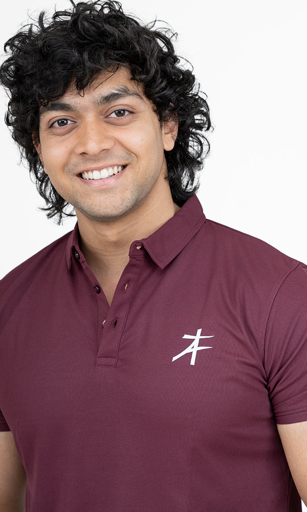 Pique Polo T-Shirt by Athflex in Deep Wine - Stylish Gym Wear in India