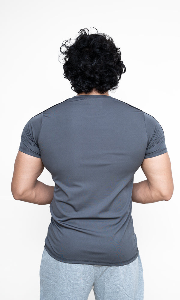 Side Strip Crew Neckline T-Shirt by Athflex in Grey - Best Gym Wear in India