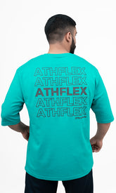 Typographic Oversize T-Shirt in Ocean Blue by Athflex - Best Gym Wear in India