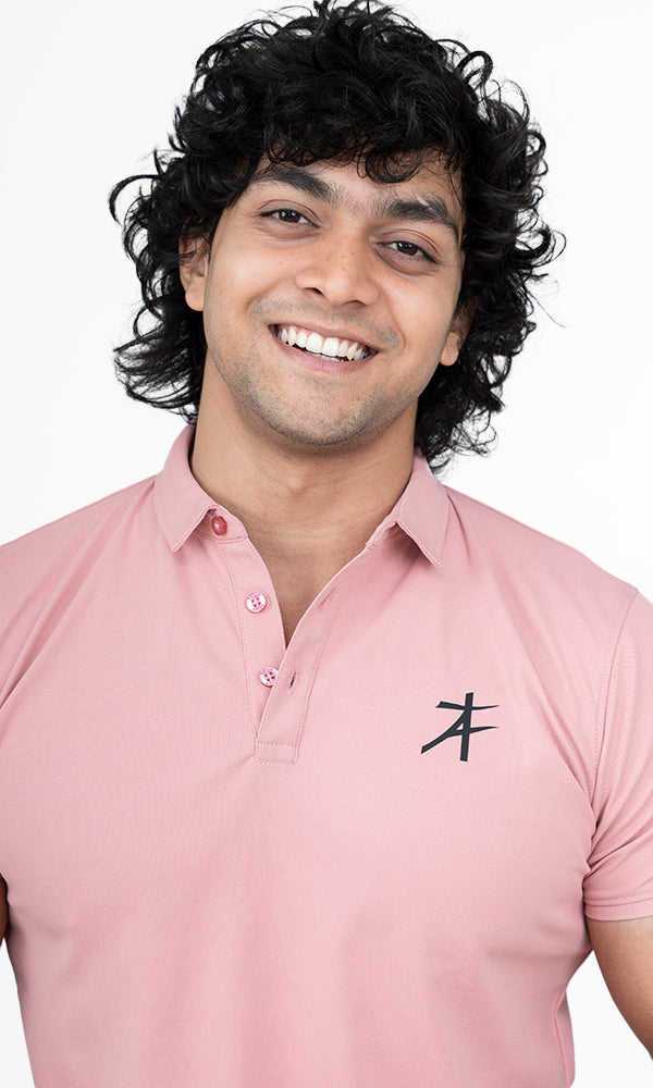 Pique Polo T-Shirt by Athflex in Salmon Pink - Premium Gym Wear in India