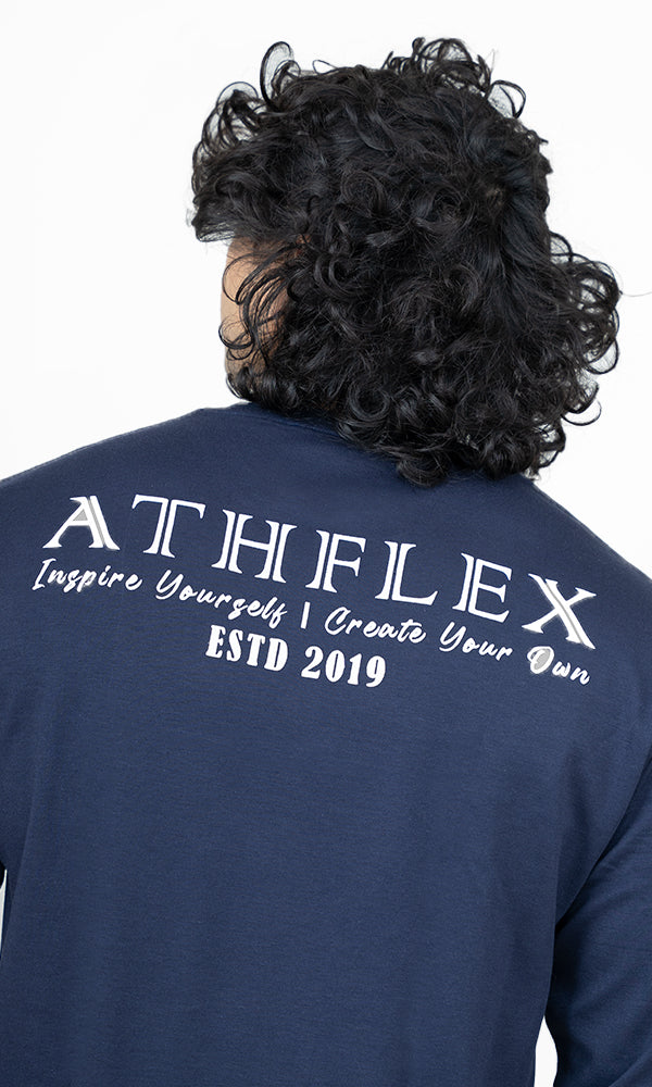 Legacy Oversized Full Sleeve T-Shirt in Navy Blue by Athflex - Premium Gym Wear in India