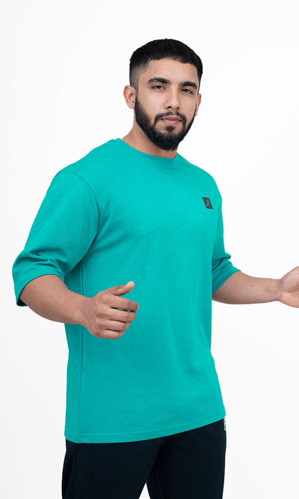 Typographic Oversize T-Shirt in Ocean Blue by Athflex - Best Gym Wear in India