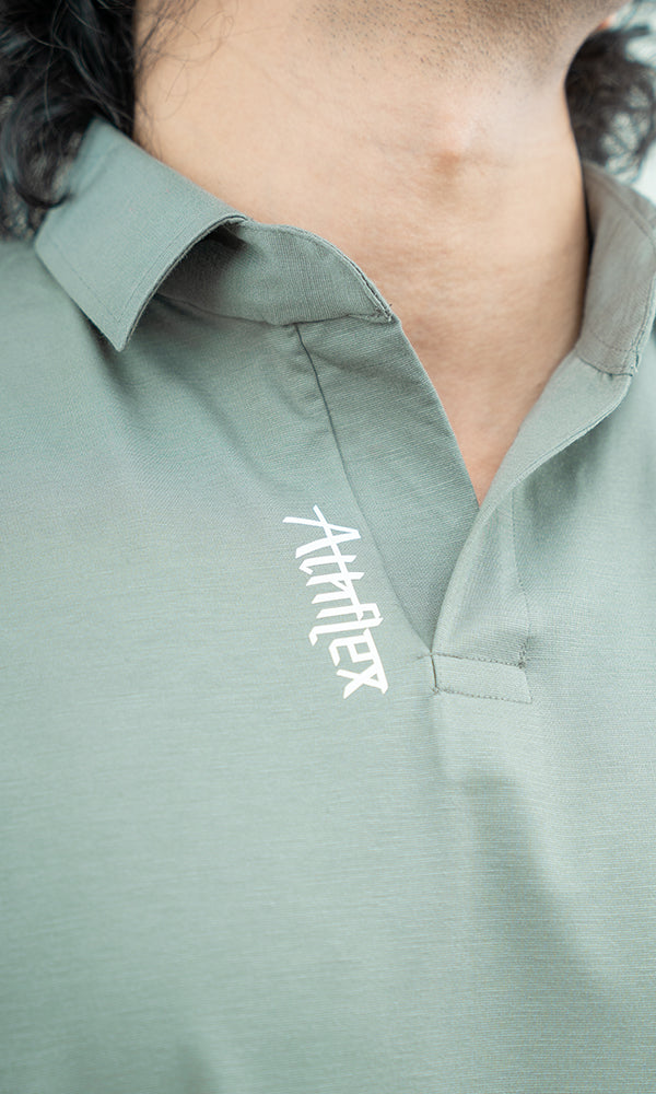 Indie Oversize Polo T-Shirts by Athflex in Steel Green - Premium Gym Wear in India