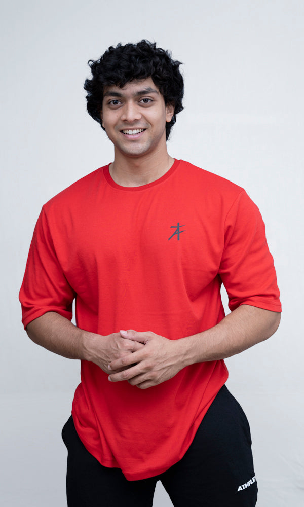 Athflex Flex Oversize T-Shirt in Blood Red - Best Gym Wear In India
